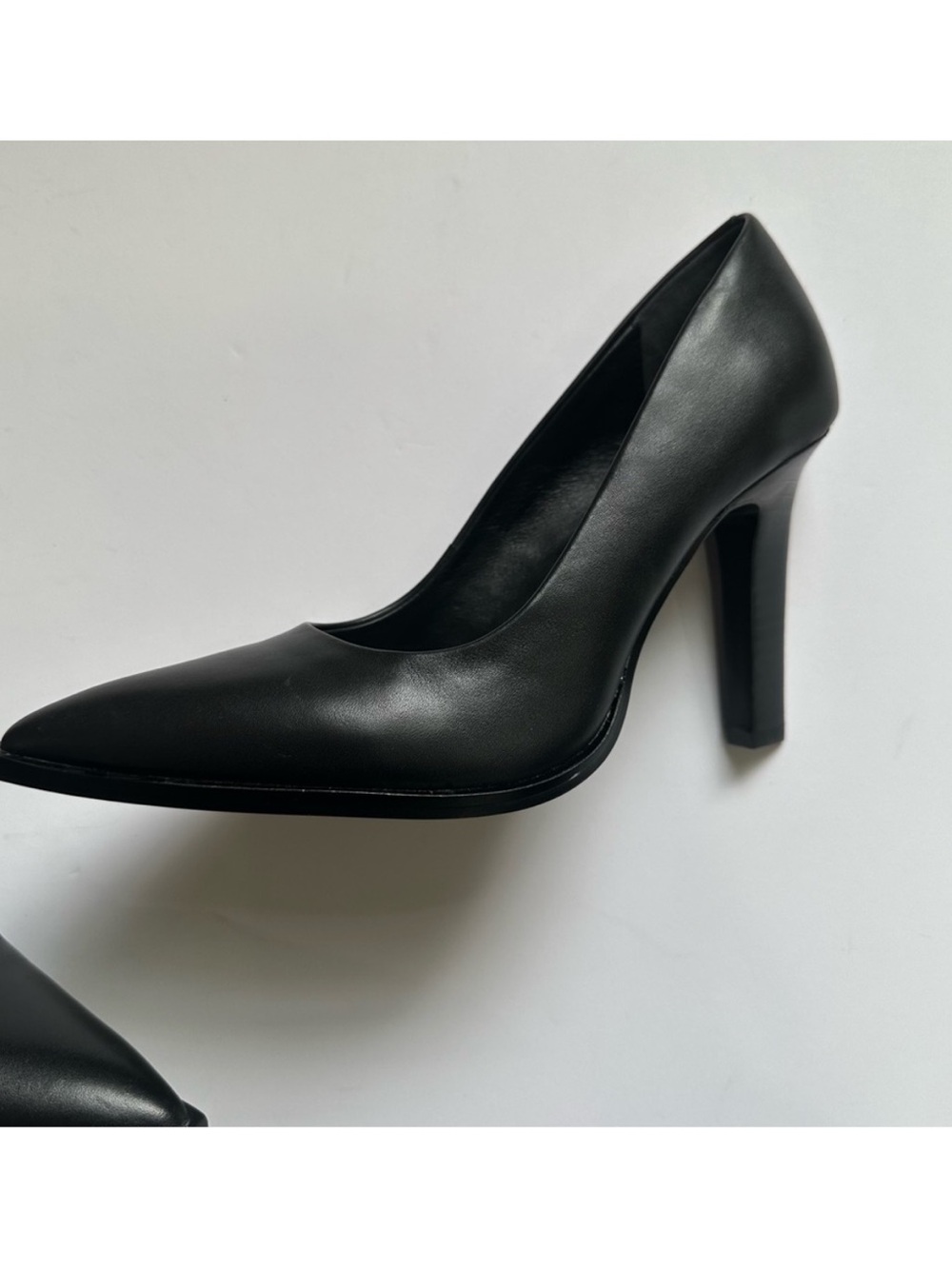 Reiss Black Pointed Leather Stiletto Heels - Picture 6 of 10